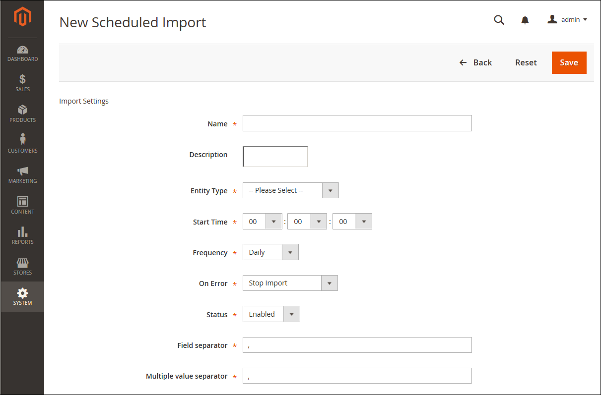 Datenimport - Einstellungen für den geplanten Import