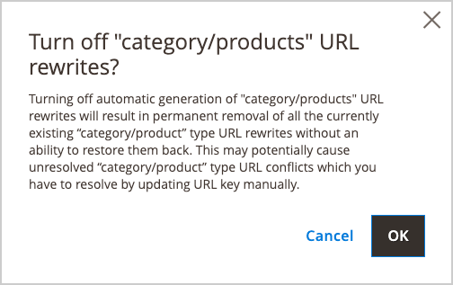Kategorie/Produkt-URL-Umschreibungen ausschalten - Bestätigen