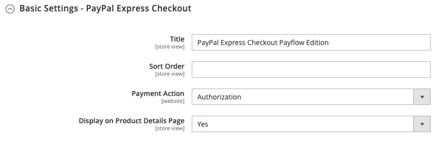Grundlegende Einstellungen für die PayPal-Express-Kaufabwicklung
