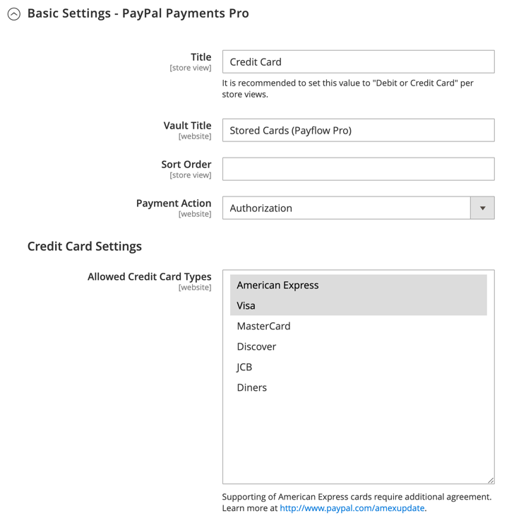 PayPal-Zahlungen Pro Grundeinstellungen