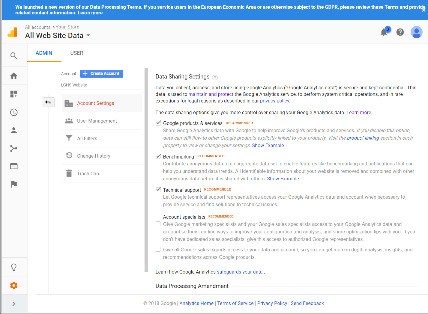 Google Analytics - Einstellungen zur Datenfreigabe