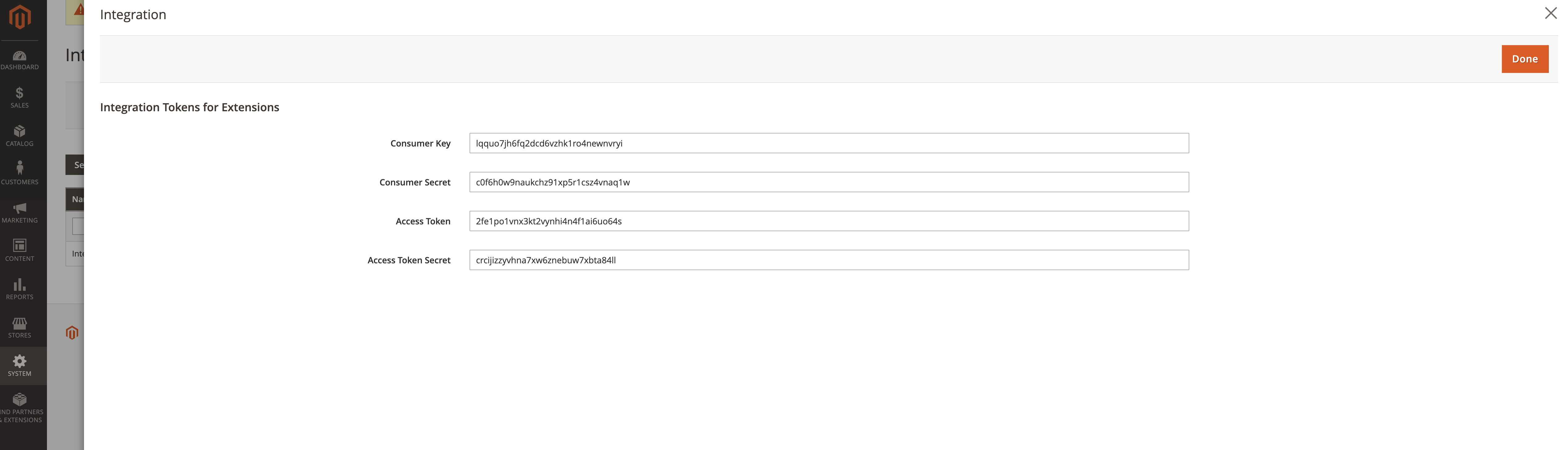 Integrationstoken für Extensions