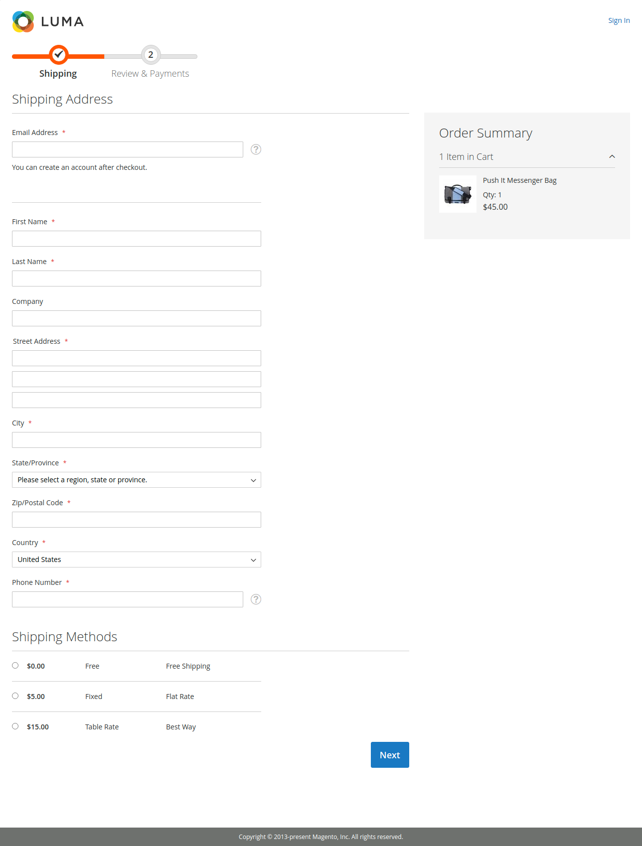 Beispiel für eine Frontend-Checkout-Seite