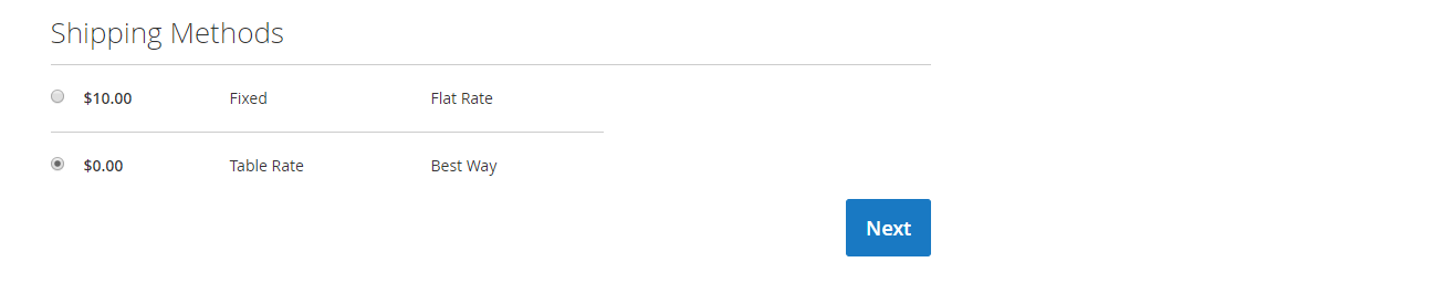 Die Seite Versand zeigt die Optionen für die Versandart an