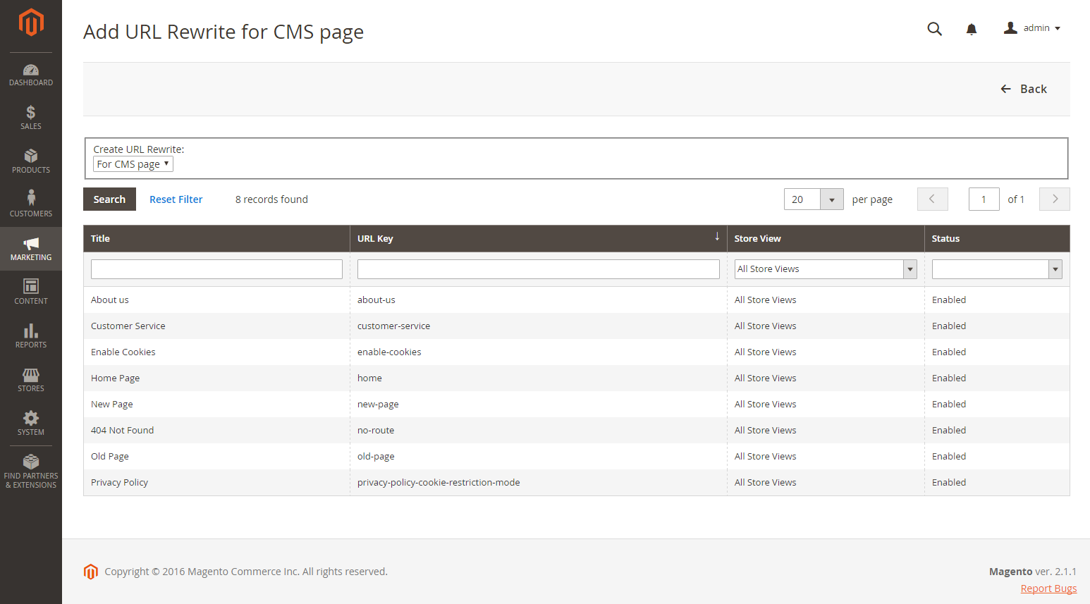 URL Rewrite hinzufügen - für CMS-Seite
