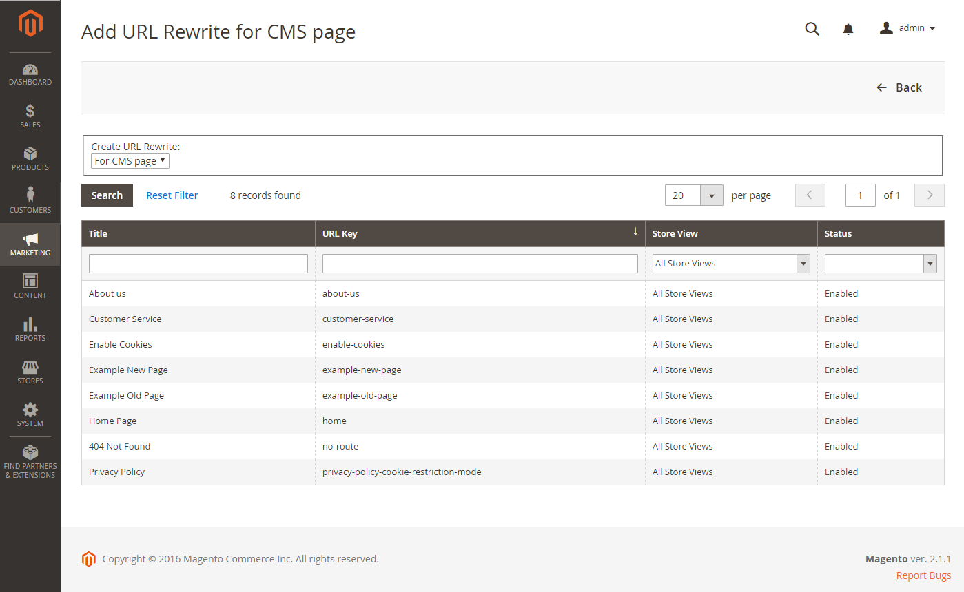 URL-Umschreibungen - CMS-Seite