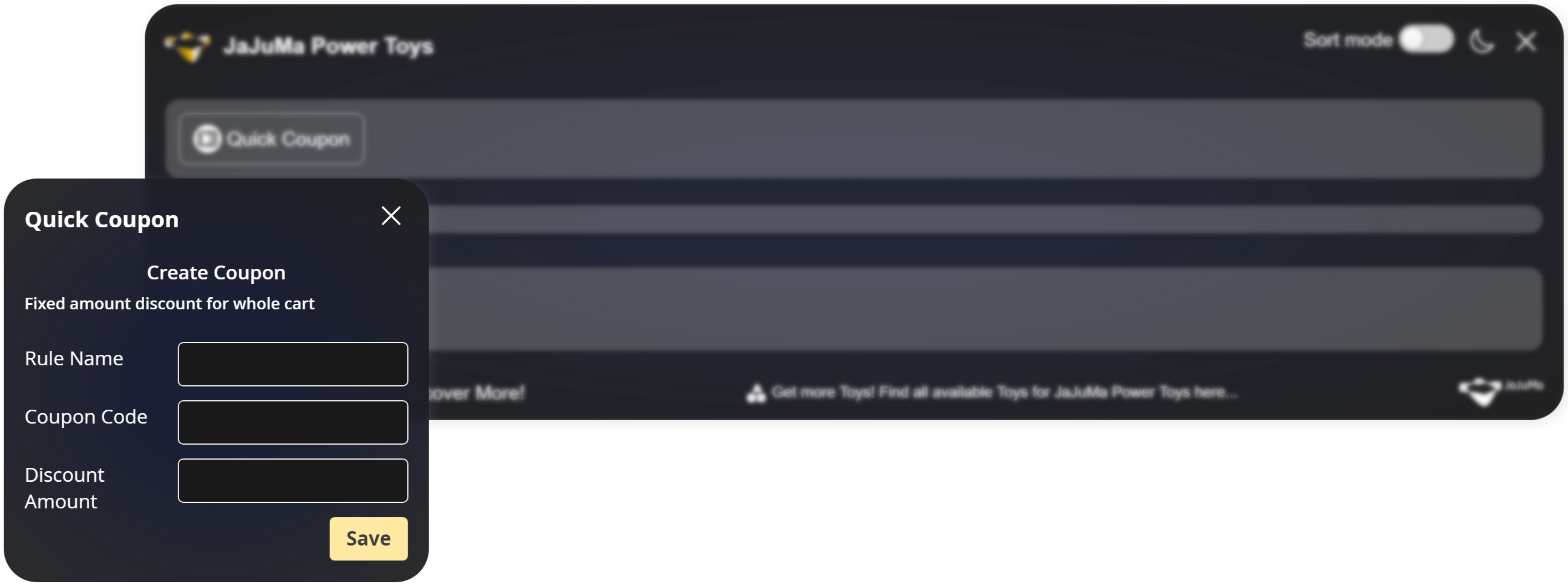 Quick Coupon Power Toy PopUp Dark Mode